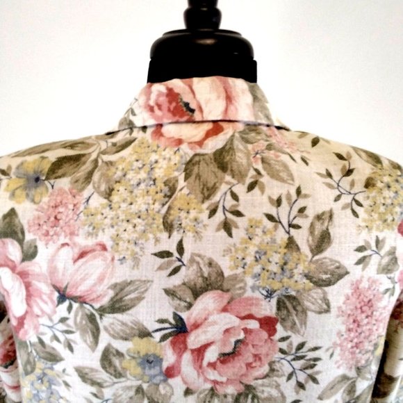 Joanna Sport Women Jacket Beige Floral Boyfriend Blazer Size Medium Vintage Rose - Picture 12 of 12